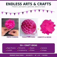 100 PCS Fuchsia Tissue Gift Wrapping Paper Colored Crepe 20×26 Inch Craft