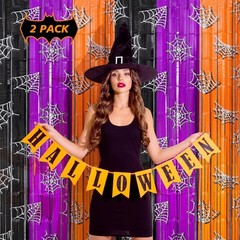 Halloween Tinsel Backdrop Curtains 3.3 X 6.6 Ft Orange Purple Black Streamers