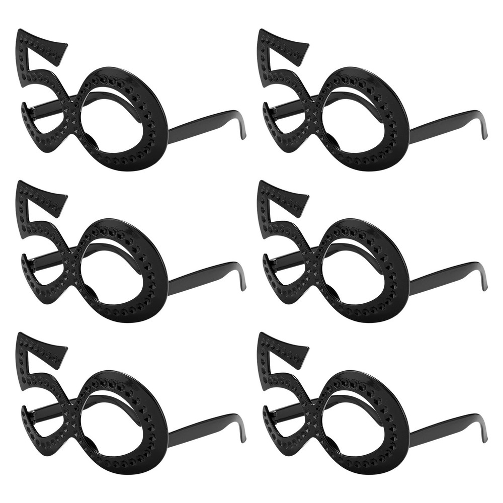 6-Pack Birthday Glasses with Rhinestones, 50th Photo Booth Props [Black]