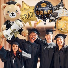 7Pcs Graduation Bear Balloon Round Congrats Grad Star Foil Balloons for Gradu…