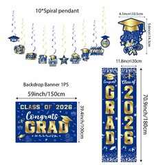 Graduation Decorations 2026 Blue and Gold 60 inches x 40 inches,