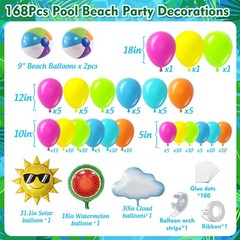 Tropical Summer Beach Pool Party Balloon Garland Arch Kit 168Pcs with Beach B…