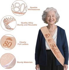 49-Piece Rose Gold & Black 80th Birthday Decorations Set for Elegant Parties
