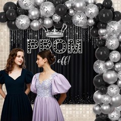 AIBIIN 125 PCS Prom 2026 Party Decorations Black Silver Prom Send Off Graduat…