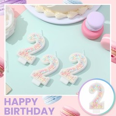 MTLEE Number 2 Candle Pastel Macaron Glitter 3D Rainbow macaron color