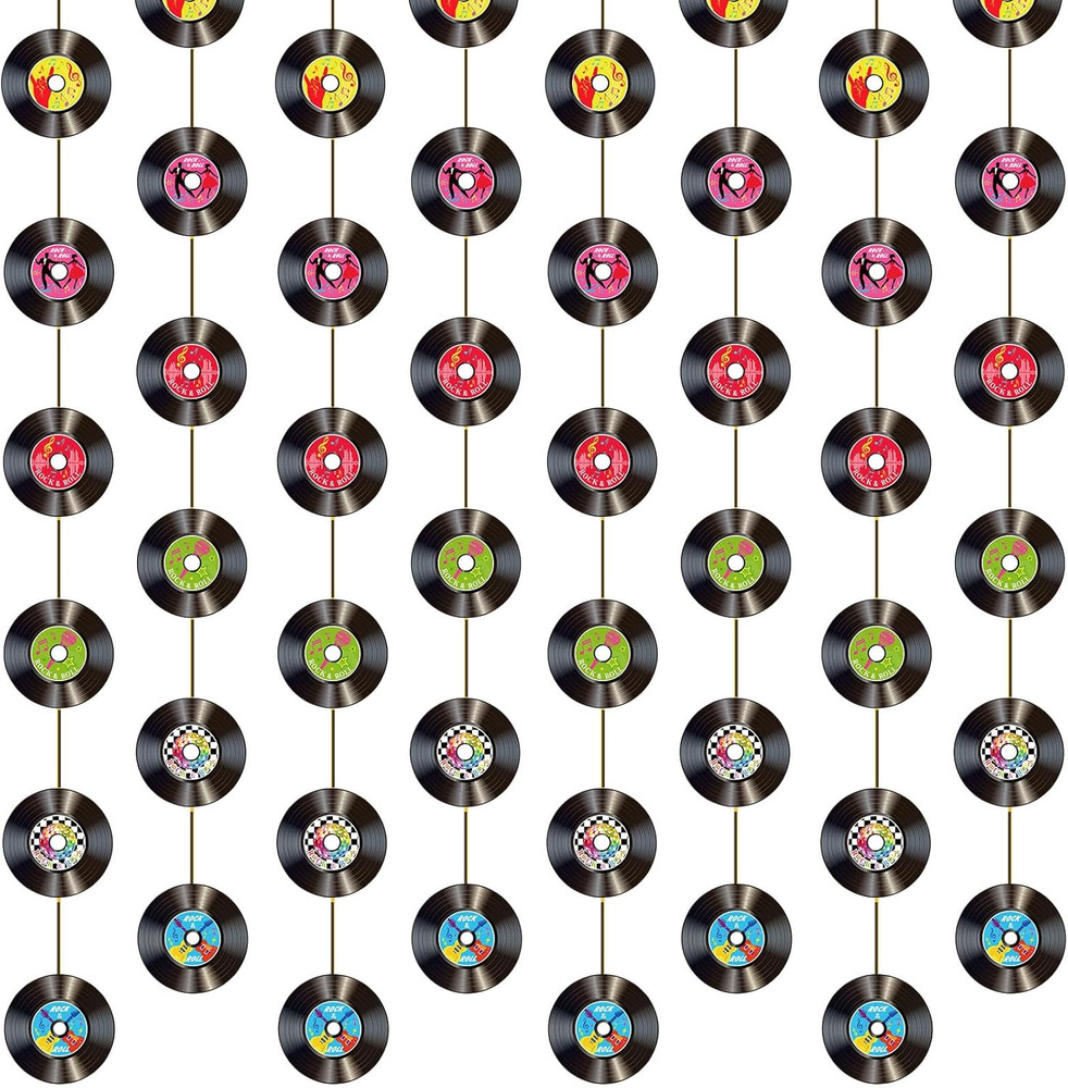 8 Pieces Rock and Roll Party Decorations Retro Record Paper Garlands Vintage The