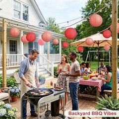 16pc Red Gingham Paper Lantern Party Decorations; Picnic BBQ Italian Theme