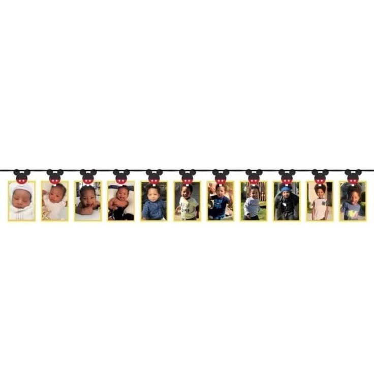 1st Birthday Mickey Mouse 13-Picture Photo Garland Kit, 12ft, 13 Stickers NEW