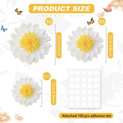 Daisy Tissue Paper Pom Poms Party Decorations Colorful Hanging Decor 24 PCS