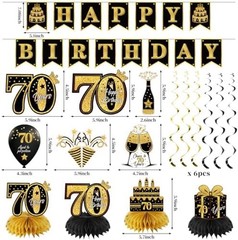 Eucutur 42PCS 70th Birthday Decoration Kit for Men Women, Black Gold Happy 70…
