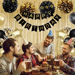 Gold and Black Party Decorations for Men Women Birthday Party Supplies