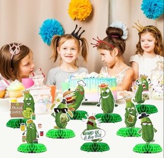 9PCS Funny Pickle Party Decorations – Honeycomb Centerpieces, Table Decor New F5