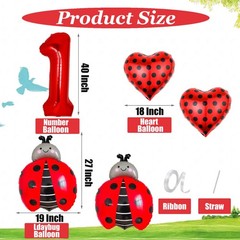 Ladybug 1st Birthday Balloon Set – 5 Pcs Giant 40 Inch Red Number One Foil Ba…