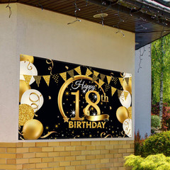 Birthday Party Decoration Extra Large Fabric Black Gold Sign Poster for Annivers