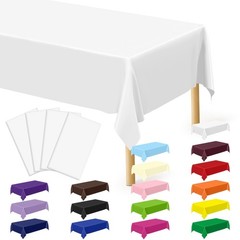 4 Packs White Plastic Tablecloth, Sturdy Disposable Table Cloth, 54 X 108 Inc…