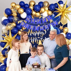 Blue and Gold Birthday Decorations, Blue Gold White Foil Balloons Happy Birth…