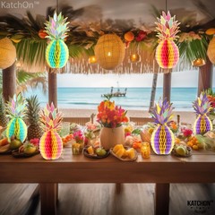 , Huge Pineapple Centerpiece for Tables – 12 inch, Pack of 6 | Luau Party Dec…