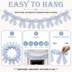8 ft Sky Blue Bow Garland Decorations Blue Fabric Bow Banner Hanging Banner f…