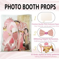 30PCS 40th Birthday Photo Booth Props, Rose Gold Inflatable Selfie Frame, Decor