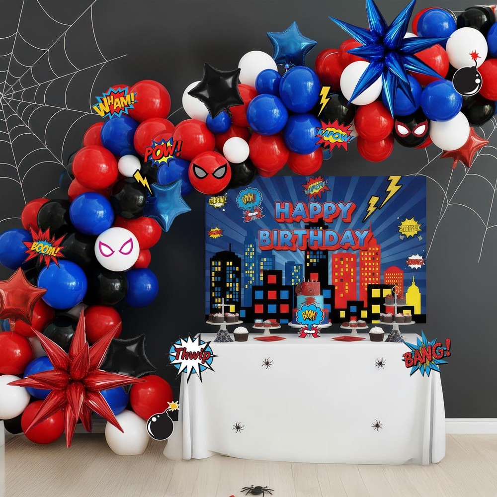 Spider-Man Balloon Garland Arch Kit – 140Pcs Red Blue Black White W/ Stickers