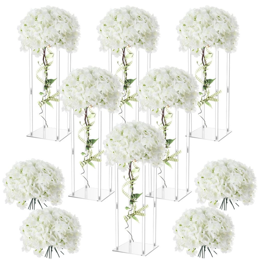 Elegant 20″ Tall Acrylic Wedding Flower Stand Centerpieces with Hydrangeas (6 Pc