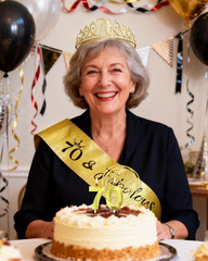 70Th Birthday Decorations for Women, Gold 70Th Birthday Sash and Tiara, Cake
