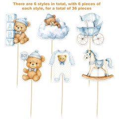 36pcs Baby Boy Bear Cupcake Toppers, Blue Baby Boy Shower Cupcake Decorations…