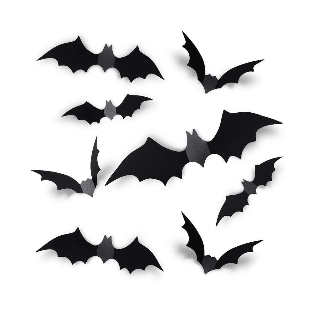 Coogam 60PCS Halloween Bats Decoration, 4 Different Sizes Realistic PVC Black…