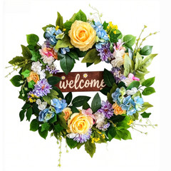 60cm Rustic Floral Wreath with Peony Rose Hydrangea for Front Door Decoration