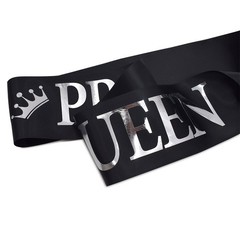 2 PCS Black Silver Prom King Queen Sashes Graduation School Party Accessories