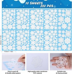 320 Pcs 10 Sheets Christmas Window Clings, Stickers, White