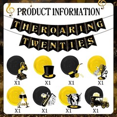 Roaring 20s Party Decorations – 10Pcs Pre-Strung 1920’s Vintage Banner Set Bl…