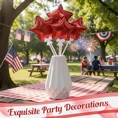30 Pcs Mini Star Self Inflatable Balloons with Sticks Self 4 Inches Red