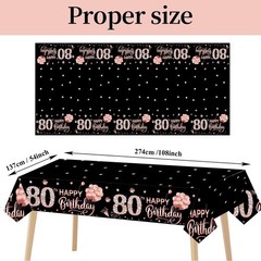 3 Pack Rose Gold 80th Birthday Tablecloth Decorations – Happy Eighty Birthday…