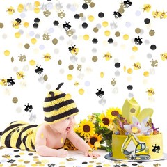 410 Pieces Bee Gold Glitter Yellow Black Circle Honeycomb Hexagon Confetti Decor