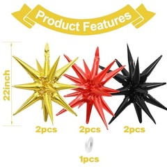 Red Black Gold Star Balloons, 22 Inch Foil Explosion Star Red Gold Black