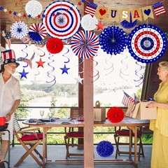 26 PCS 4th of July Decorations, 250th Memorial Day Red White Blue Paper Fans …
