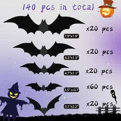 Halloween Party Supplies Hallween Decorations Bats Wall Decor 140PCS Realistic P