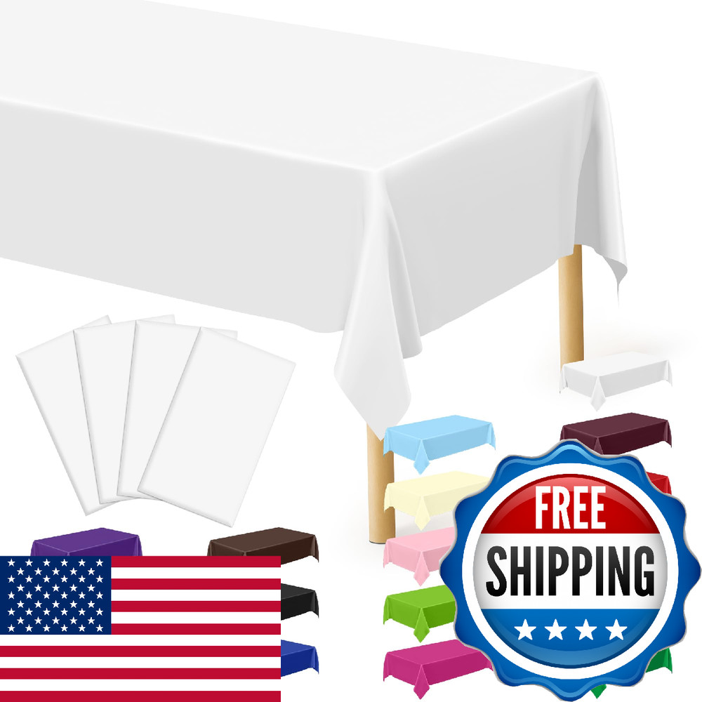 Qzyl 4 Packs White Plastic Sturdy Disposable Table Cloth 54 X 108 Inches Paper
