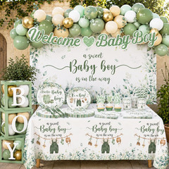 Baby Boy Shower Decorations,267Pcs Baby Shower Decorations Green Plates and Napk