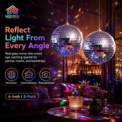 6 Inch Silver Hanging Mirror Ball Kit Disco Ball Decorations 2 Pack Hanging