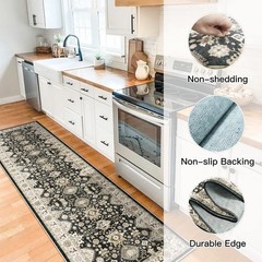 Washable Hallway Runner Rug 2×10: Non Slip 2′ x 10′ (Rectangular), Black