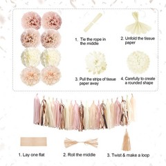 Blush Beige Party Decorations Boho Happy Decorations Banner Pink Nude Ivory B…