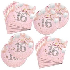 40PCS Sweet 16 Party Decorations – Girls Pink Sweet 16th Birthday Plates and 15