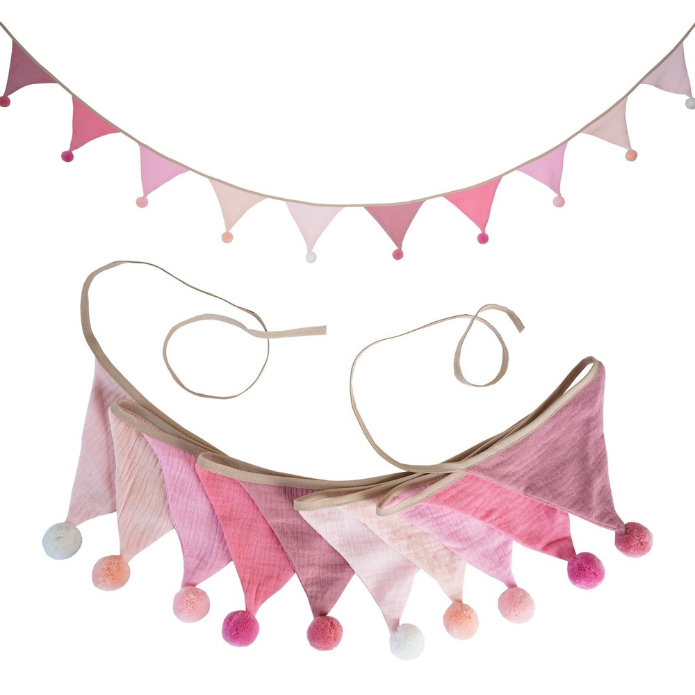 Fabric Bunting Banner, 2 Pack Handmade Neutral String Banner with Felt Ball E…