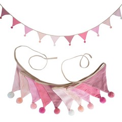 Fabric Bunting Banner, 2 Pack Handmade Neutral String Banner with Felt Ball E…