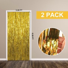 2 Pack Gold/Silver/Sky Blue Backdrop Birthday Decorations Foil Curtain 2 PCS
