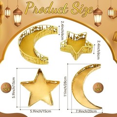 meekoo 5 Pcs Ramadan Serving Trays Eid Mubarak Round Crescent Moon Star Shaped