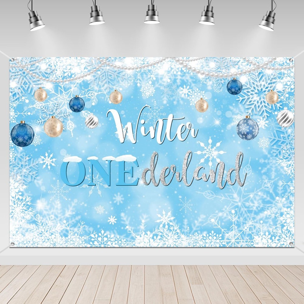 Winter Onederland Birthday Banner Snowflake Blue 70.9×43.3 Inch