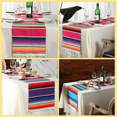 10 Packs 14 x 84 Inch Mexican Serape Table Runners, 29 Pcs Papel Picado Banne…
